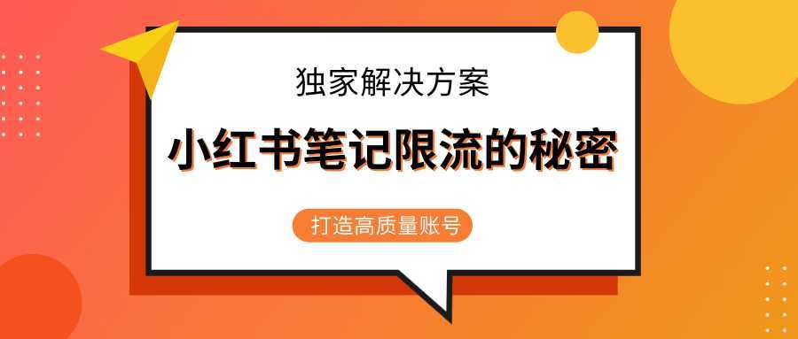 小红书笔记限流的秘密，被限流的笔记独家解决方案，打造高质量账号（共3节视频）-网创资源大全