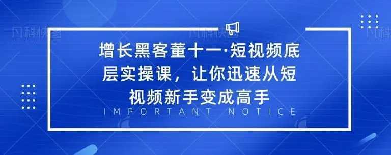增长黑客董十一·短视频底层实操课，从短视频新手变成高手-网创资源大全