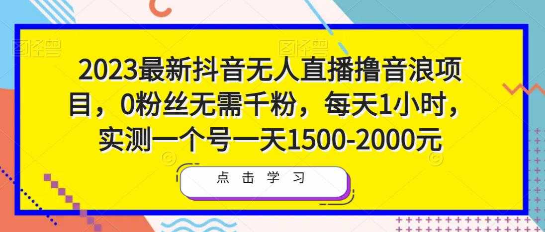 2023最新抖音无人直播撸音浪项目，0粉丝无需千粉，每天1小时，实测一个号一天1500-2000元-网创资源大全