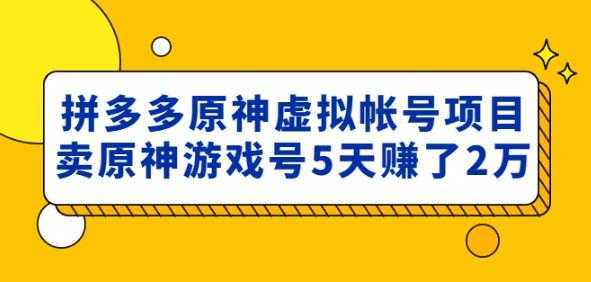 外面卖2980的拼多多原神虚拟帐号项目:卖原神游戏号5天赚了2万-网创资源大全