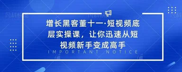 增长黑客董十一·短视频底层实操课，从短视频新手变成高手-网创资源大全