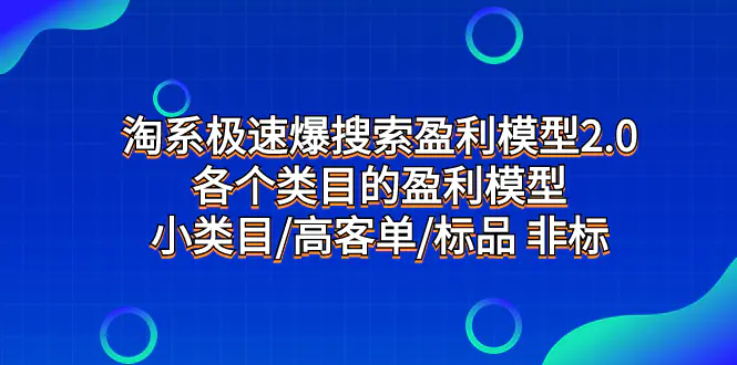 （7737期）淘系极速爆搜索盈利模型2.0，各个类目的盈利模型，小类目/高客单/标品 非标插图