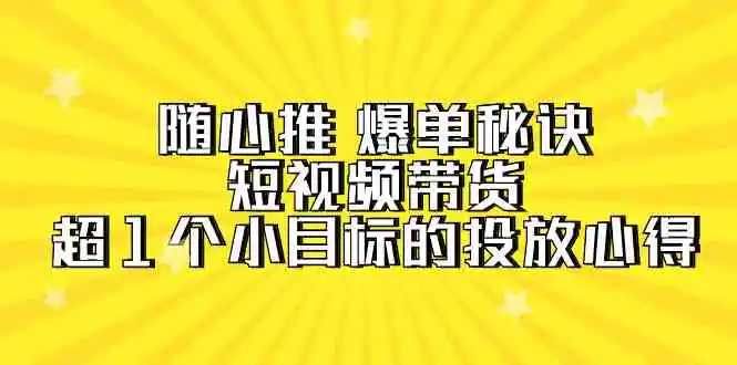 （9687期）随心推 爆单秘诀，短视频带货-超1个小目标的投放心得（7节视频课）插图