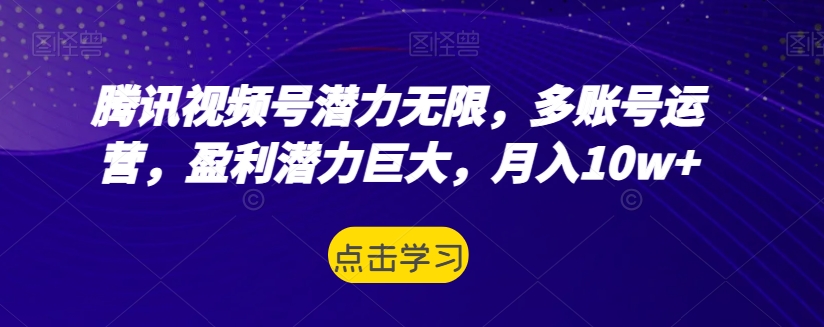 腾讯视频号潜力无限，多账号运营，盈利潜力巨大，月入10w 