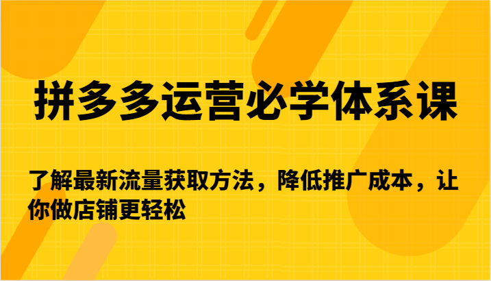 图片[1]-拼多多运营必学体系课-了解最新流量获取方法，降低推广成本，让你做店铺更轻松-暖阳网-优质付费教程和创业项目大全