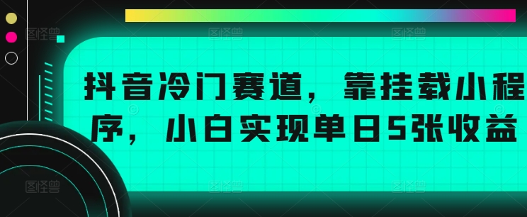 抖音冷门赛道，靠挂载小程序，小白实现单日5张收益