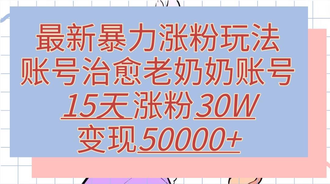 最新暴力涨粉玩法，治愈老奶奶账号，15天涨粉30W，变现至少五位数+