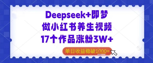 Deepseek 即梦做小红书养生视频17个作品涨粉3W 单日收益几张