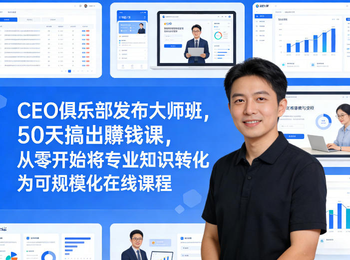 CEO俱乐部发布大师班，50天搞出賺钱课，从零开始将专业知识转化为可规模化在线课程-网创资源大全