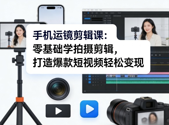 手机运镜剪辑课：零基础学拍摄剪辑，打造爆款短视频轻松变现-网创资源大全