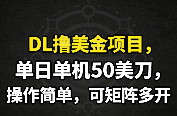 DL撸美金项目，单日单机50美刀，操作简单，可矩阵多开-网创资源大全