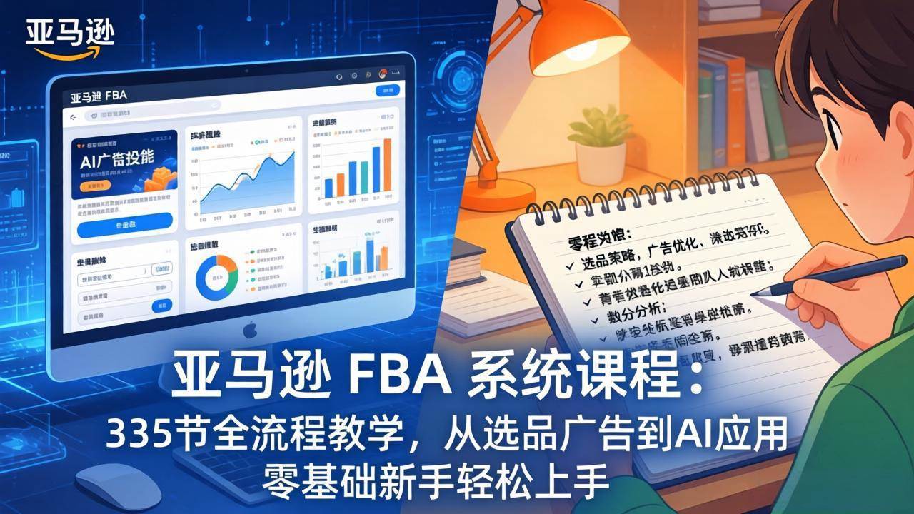 (17744期)亚马逊 FBA 系统课程(更新26年3月)335节全流程教学,从选品广告到AI应用,零基础新手轻松上手-网创资源大全