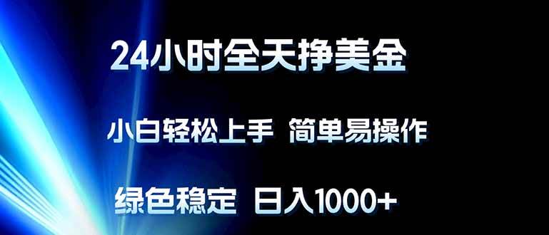 （17557期）24小时全天挣美金，小白轻松上手，简单易操作，绿色稳定，日入1000+-网创资源大全
