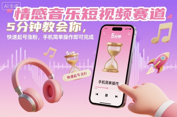 情感音乐短视频赛道,5分钟教会你,快速起号涨粉,手机简单操作即可完成-网创资源大全