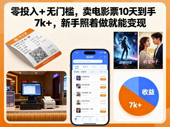 零投入+无门槛,卖电影票10天到手7k+,新手照着做就能变现【揭秘】-网创资源大全