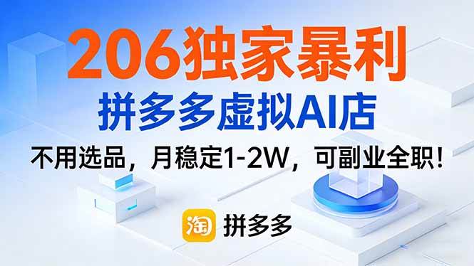 （17234期）206独家暴利，拼多多虚拟AI店，不用选品，月稳定1-2W，可副业全职！-网创资源大全
