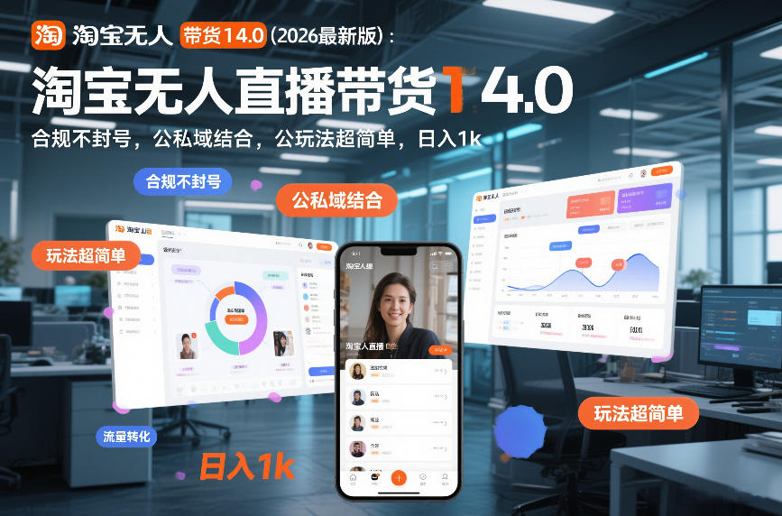 淘宝无人直播带货14.0（2026最新版）：合规不封号，公私域结合，玩法超简单，日入1k+【揭秘】-网创资源大全