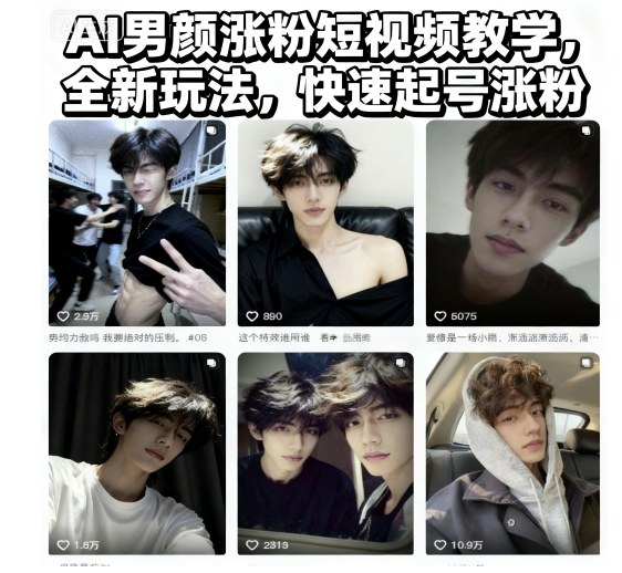 AI男颜涨粉短视频教学,全新玩法,快速起号涨粉-网创资源大全