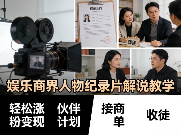 娱乐商界人物纪录片解说教学，轻松涨粉变现，伙伴计划，接商单，收徒等-网创资源大全