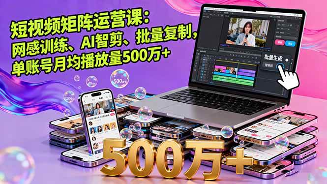 图片[1]-（16168期）短视频矩阵运营课：网感训练、AI智剪、批量复制，单账号月均播放量500万+-网创资源大全