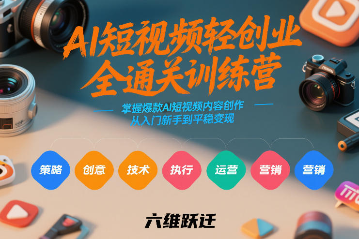 AI短视频轻创业全通关训练营，掌握爆款AI短视频内容创作，从入门新手到平稳变现的六维跃迁-网创资源大全