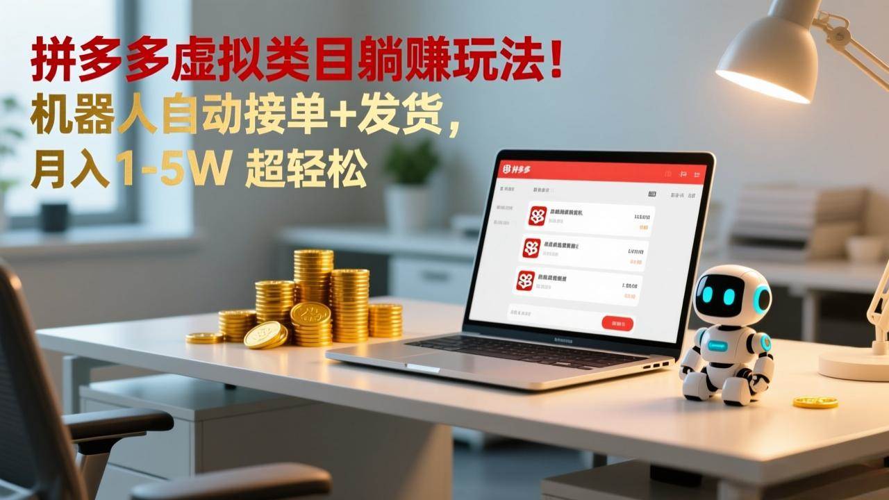（17174期）多多虚拟类目躺赚玩法！机器人自动接单+发货，月入 1-5W 超轻松-网创资源大全