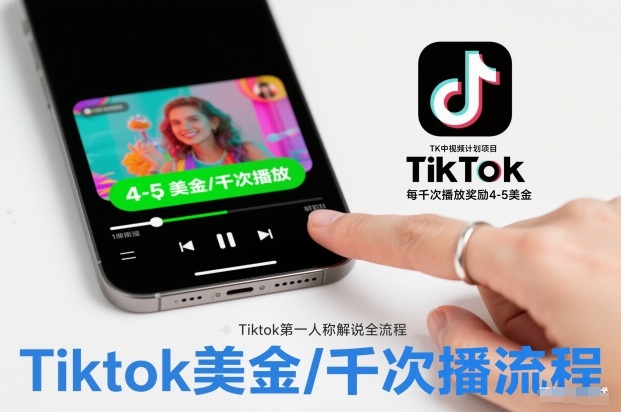 TK中视频计划项目,Tiktok第一人称解说流程,每干次播放奖励4-5美金-网创资源大全