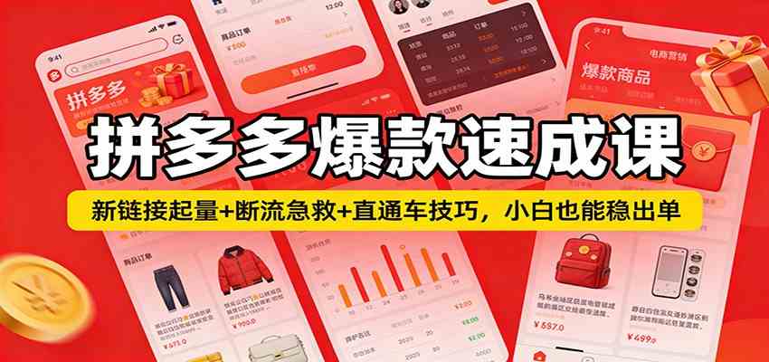 拼多多爆款速成课:新链接起量+断流急救+直通车技巧,小白也能稳出单-网创资源大全