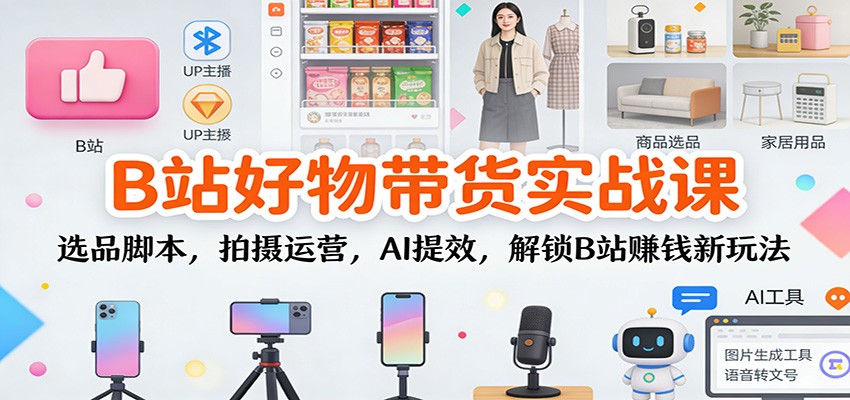 B站好物带货实战课:选品脚本,拍摄运营,AI提效,解锁B站赚钱新玩法-网创资源大全