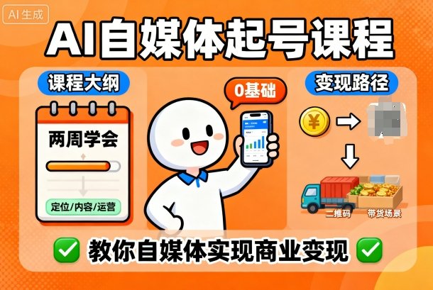 AI自媒体起号课程,0基础小白两周学会,教你自媒体实现商业变现-网创资源大全