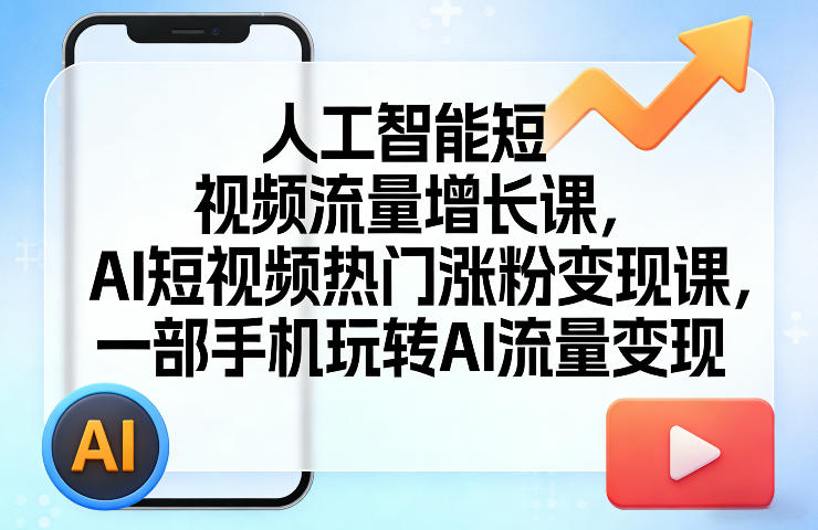 人工智能短视频流量增长课，AI短视频热门涨粉变现课，一部手机玩转AI流量变现-网创资源大全