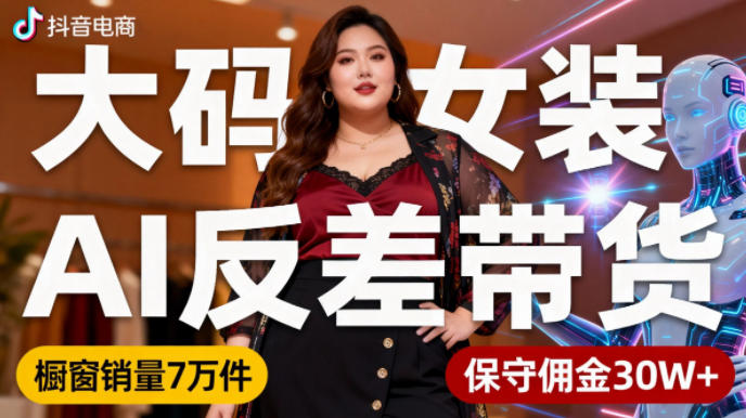 抖音小众赛道，大码女装AI反差带货，不用直播，每天6条作品，橱窗卖7万件，保守佣金30W+-网创资源大全