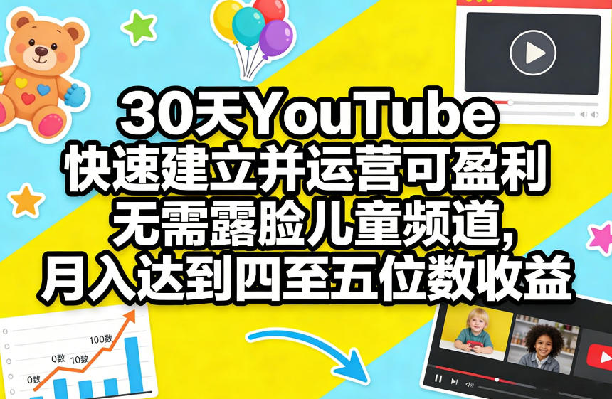 30天YouTube快速建立并运营可盈利无需露脸儿童频道，月入达到四至五位数收益-网创资源大全