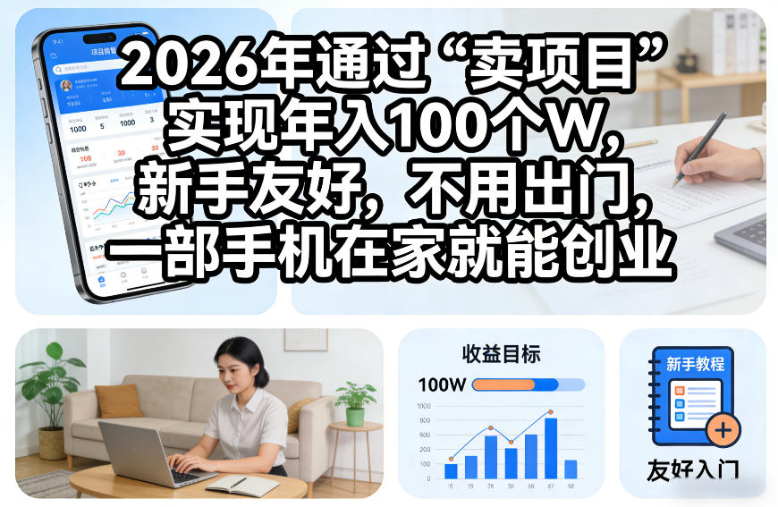 2026年通过“卖项目”实现年入100个W，新手友好，不用出门，一部手机在家就能创业【揭秘】-网创资源大全