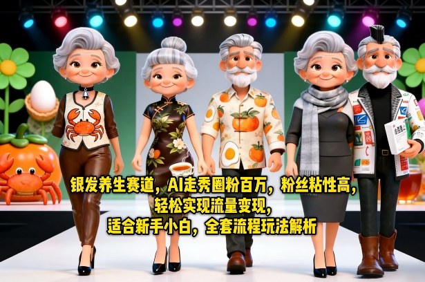 银发养生赛道，AI走秀圈粉百万，粉丝粘性高，轻松实现流量变现，适合新手小白，全套流程玩法解析-网创资源大全