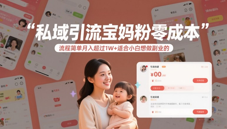 私域引流宝妈粉零成本流程简单月入超过1W+适合小白想做副业的-网创资源大全