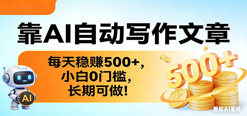 靠AI自动写作文章，每天稳赚500+，小白0门槛，长期可做！-网创资源大全