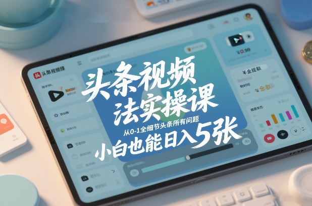 头条视频玩法实操课，从0-1全细节头条所有问题，小白也能日入5张-网创资源大全