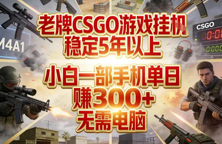 老牌CSGO游戏挂G，稳定5年以上，小白一部手机单日賺3张+，无需电脑【揭秘】-网创资源大全