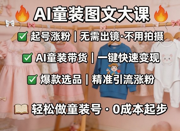 AI童装图文剪辑，某社群童装图文大课，起号涨粉、AI童装带货、爆款选品，无需出镜和拍摄-网创资源大全