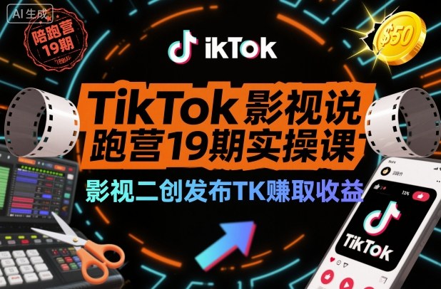 TikTok影视解说陪跑营19期实操课,影视二创发布TK賺取收益,万播收益50美金-网创资源大全