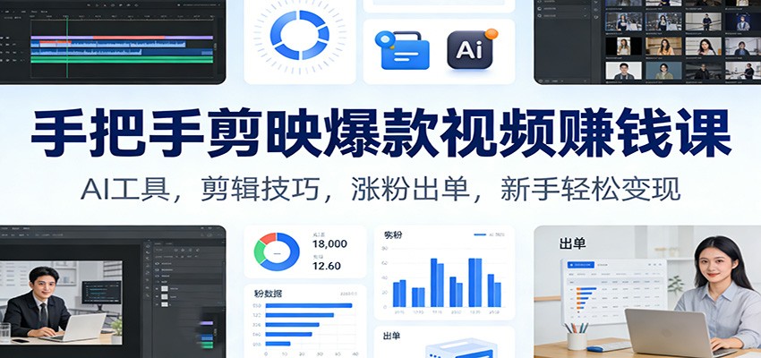 手把手剪映爆款视频赚钱课：AI工具，剪辑技巧，涨粉出单，新手轻松变现-网创资源大全