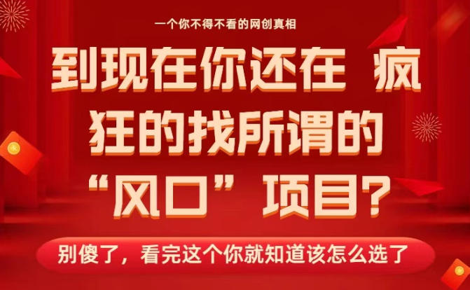 马上26年了，你还在找所谓的风口项目？别傻了，看完这个你全都懂了！【揭秘】-网创资源大全