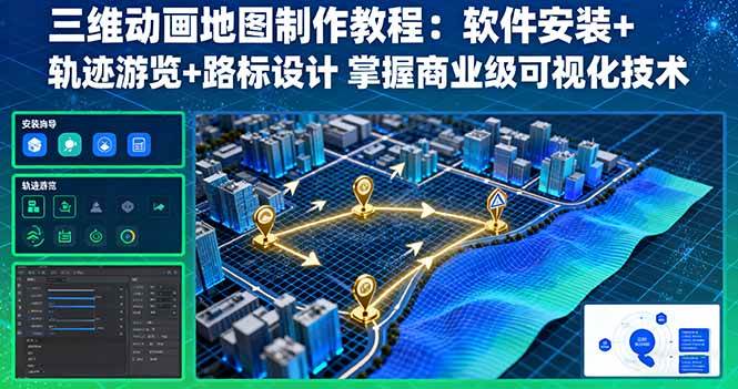 图片[1]-（16096期）三维动画地图制作教程：软件安装+轨迹游览+路标设计 掌握商业级可视化技术-网创资源大全