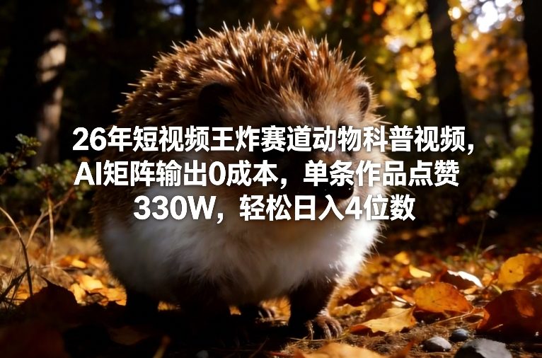 26年短视频王炸赛道动物科普视频，AI矩阵输出0成本，单条作品点赞330W，轻松日入4位数-网创资源大全