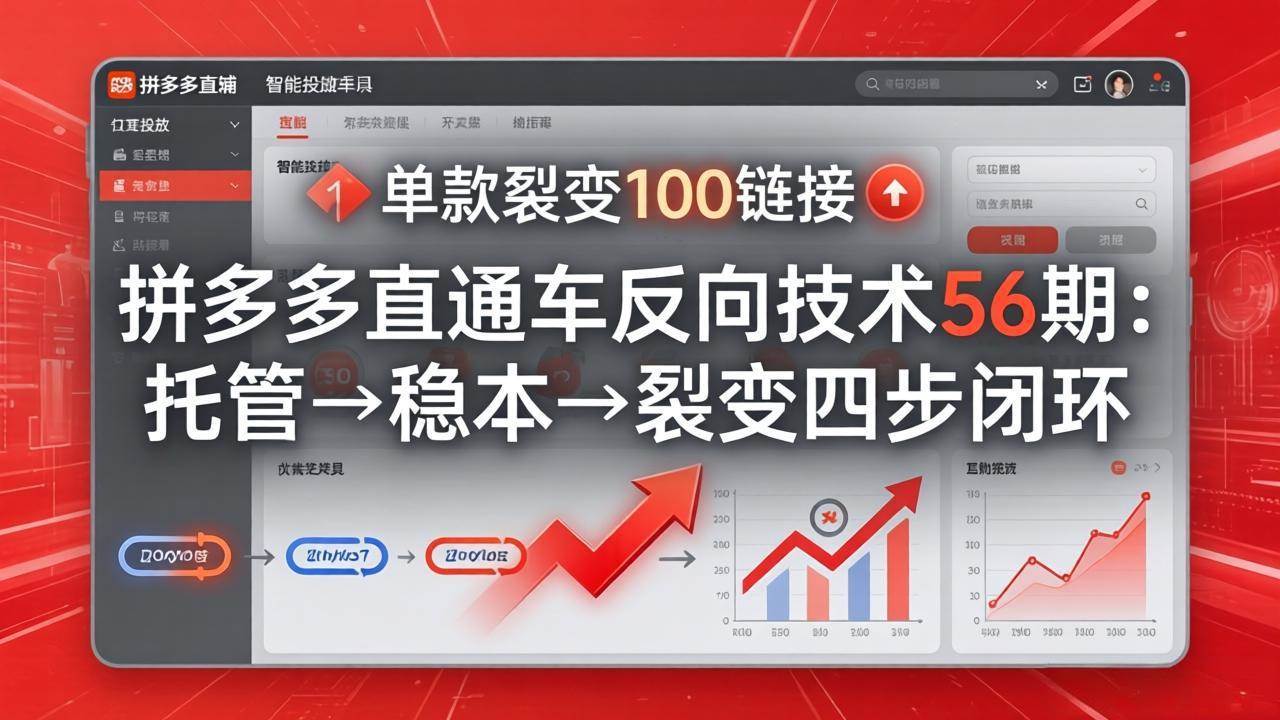 （17737期）拼多多直通车反向技术56期：托管→稳本→裂变四步闭环，单款裂变100链接抢占核心流量-网创资源大全