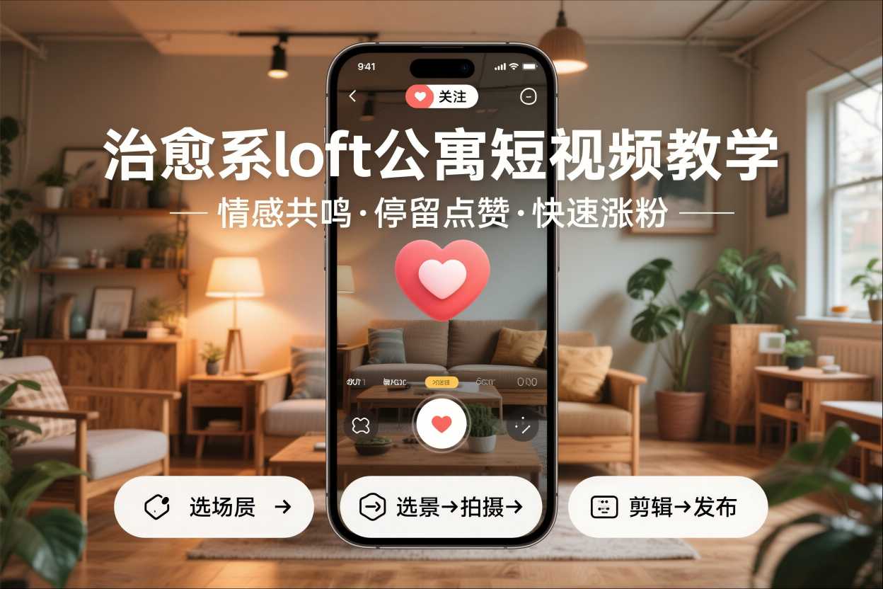 治愈系loft公寓短视频制作教学,情感共鸣引停留点赞关注,快速起号涨粉-网创资源大全