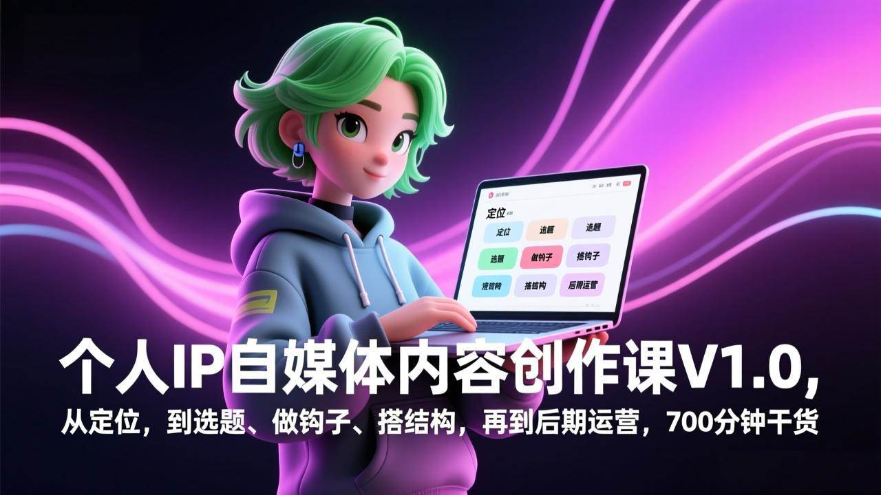 （17331期）个人IP自媒体内容创作课V1.0，从定位，到选题、做钩子、搭结构，再到后期运营，700分钟干货-网创资源大全