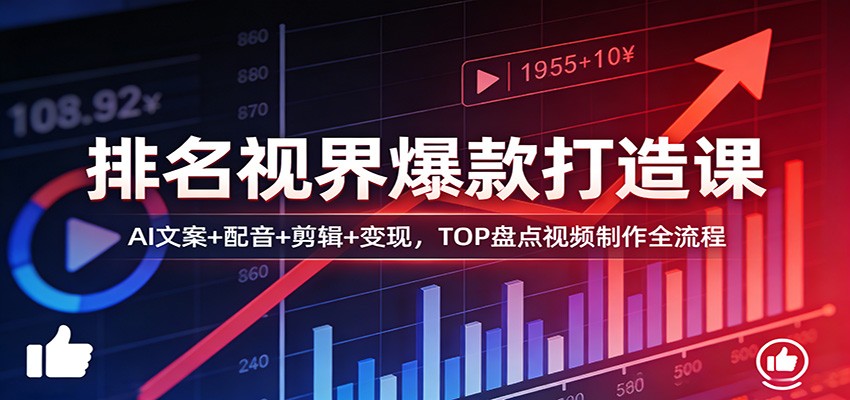 排名视界爆款打造课：AI文案+配音+剪辑+变现，TOP盘点视频制作全流程-网创资源大全