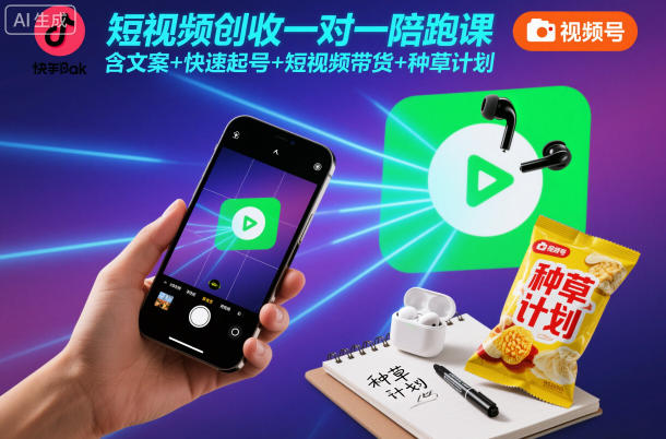 短视频创收一对一陪跑课，含文案+快速起号+短视频带货+种草计划-网创资源大全